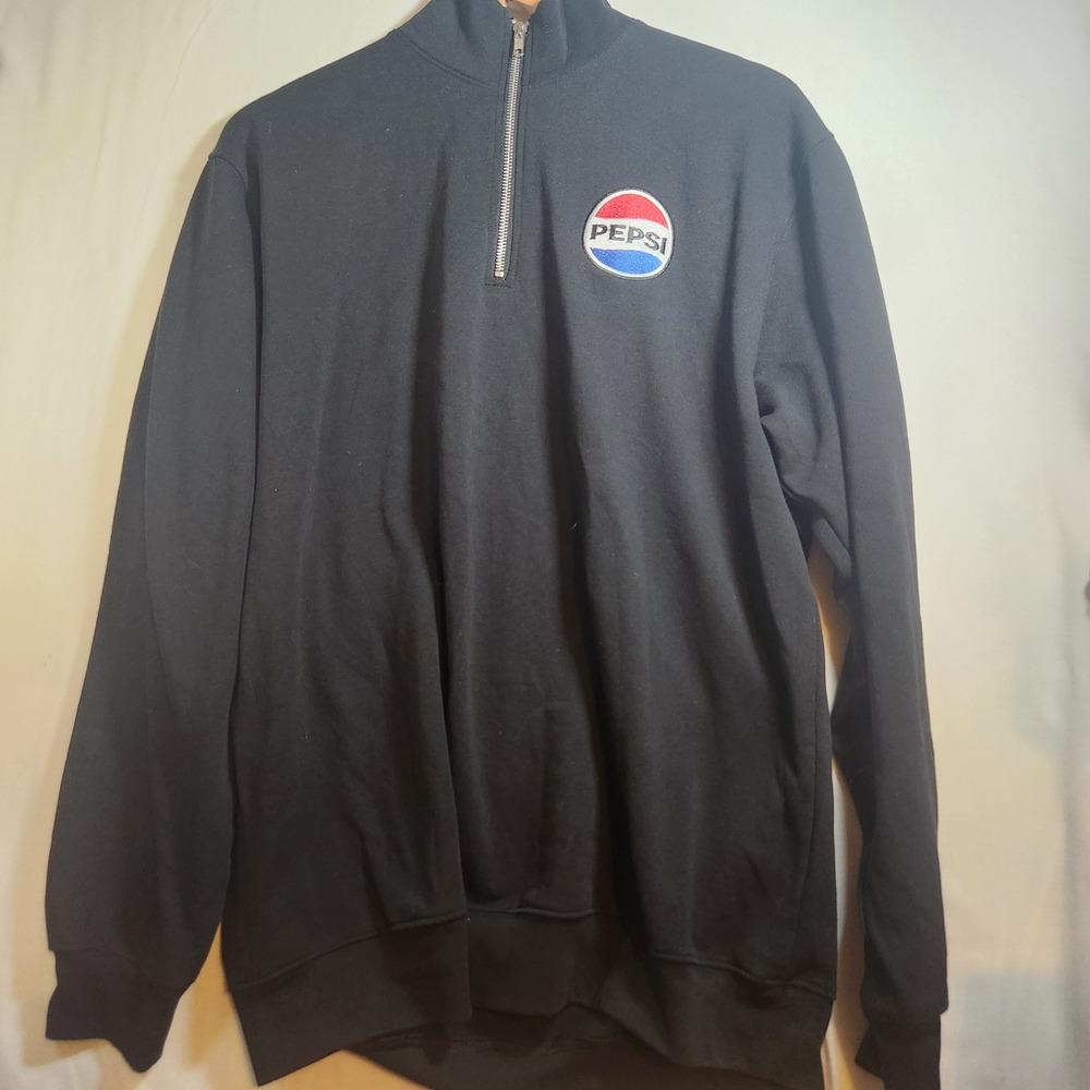 ATC Pepsi Logo Quarter Zip Sweatshirt Mens Large Black Pullover Fleece Lined